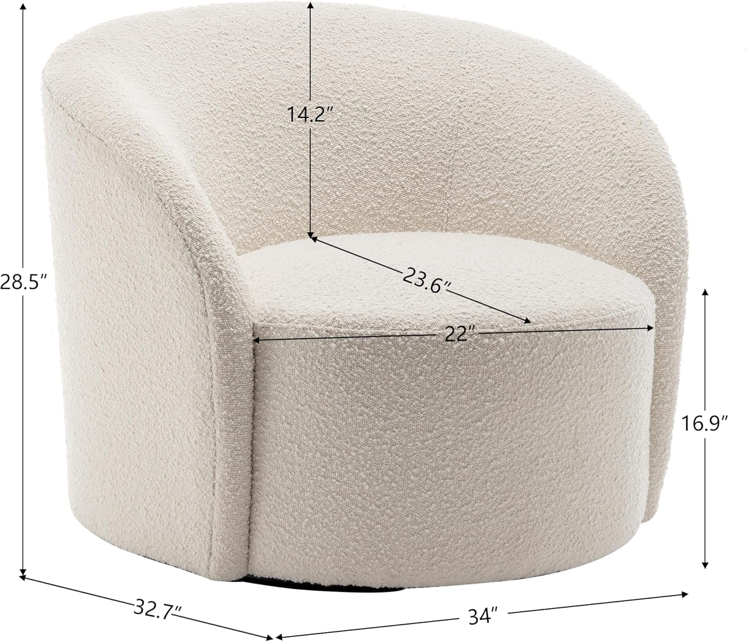 KINWELL 34" W Mid Century Modern Swivel Barrel Chair, Round Upholstered Boucle Swivel Accent Chairs, No Assembly Sofa Chair for Living Room Bedroom Reading Apartment Lounge Nursery(Cream) : Home & Kitchen