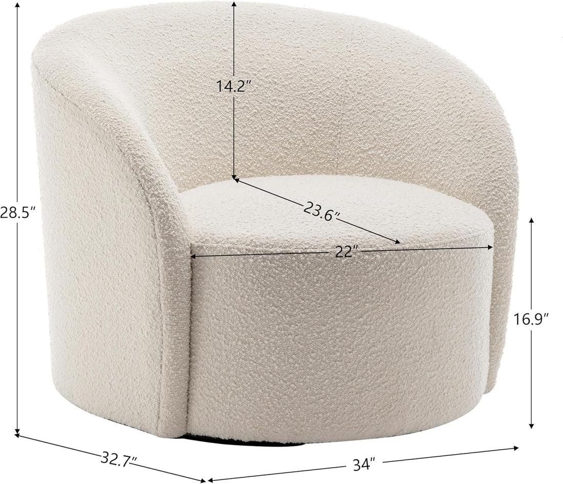 KINWELL 34" W Mid Century Modern Swivel Barrel Chair, Round Upholstered Boucle Swivel Accent Chairs, No Assembly Sofa Chair for Living Room Bedroom Reading Apartment Lounge Nursery(Cream) : Home & Kitchen