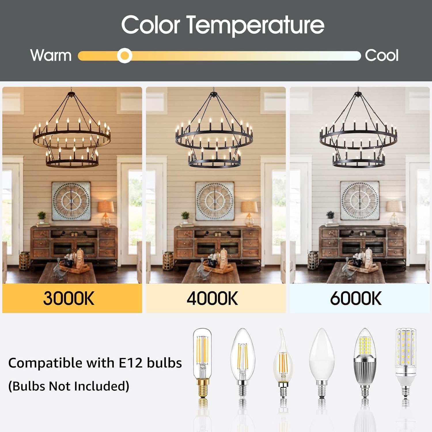 Black Wagon Wheel Chandelier 2 Tier 36-Light, 48-Inch Large Farmhouse Industrial Chandelier Round Rustic Pendant Light Fixture for High Ceilings Foyer, Entryway, Dining Room, E12