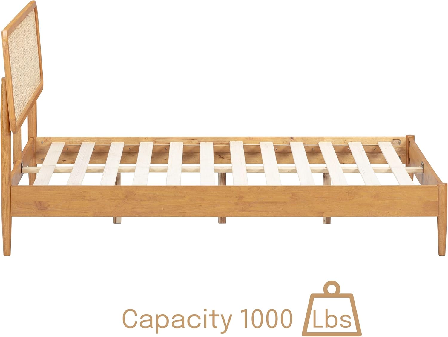 NTC Lupin Wooden Bed Frame with Headboard and Natural Rattan, Solid Oak/Rubber Wood Foundation with Silent Slats, 1000 Lb Capacity, Effortless Assembly (Natural Cane - Rustic Oak, King) : Home & Kitchen