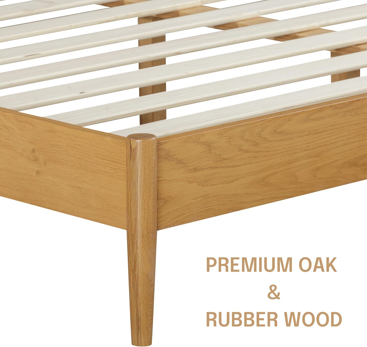 NTC Lupin Wooden Bed Frame with Headboard and Natural Rattan, Solid Oak/Rubber Wood Foundation with Silent Slats, 1000 Lb Capacity, Effortless Assembly (Natural Cane - Rustic Oak, King) : Home & Kitchen