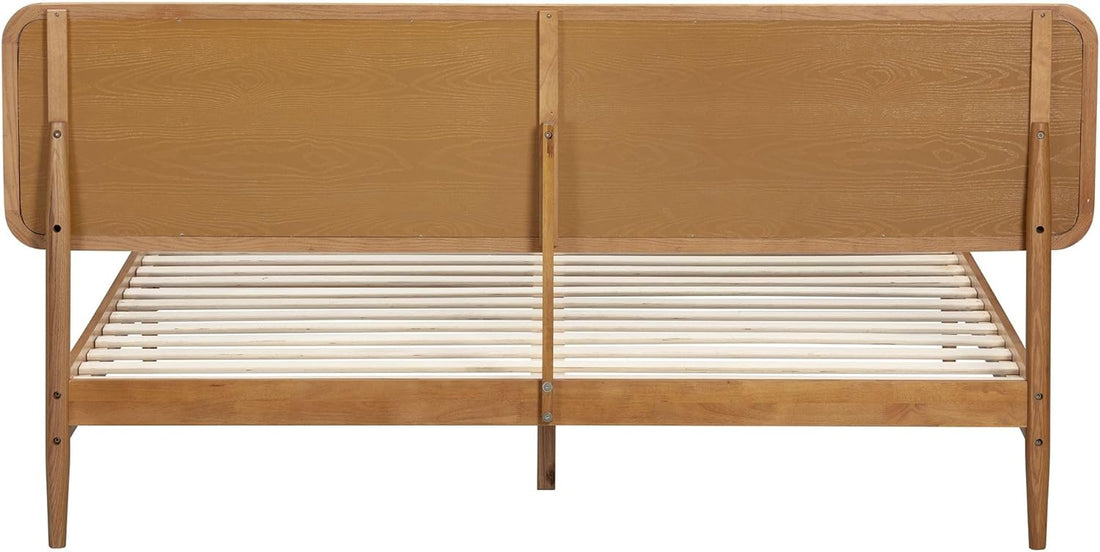 NTC Lupin Wooden Bed Frame with Headboard and Natural Rattan, Solid Oak/Rubber Wood Foundation with Silent Slats, 1000 Lb Capacity, Effortless Assembly (Natural Cane - Rustic Oak, King) : Home & Kitchen