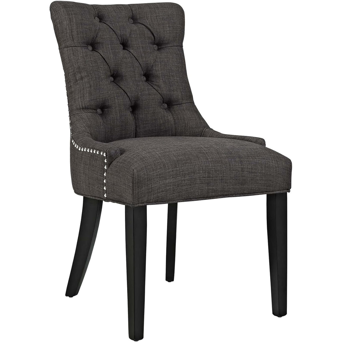 Modern Elegant Button-Tufted Upholstered Fabric With Nailhead Trim, Dining Side Chair, Brown