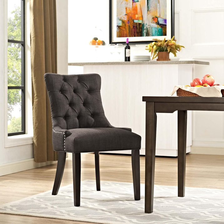 Modern Elegant Button-Tufted Upholstered Fabric With Nailhead Trim, Dining Side Chair, Brown