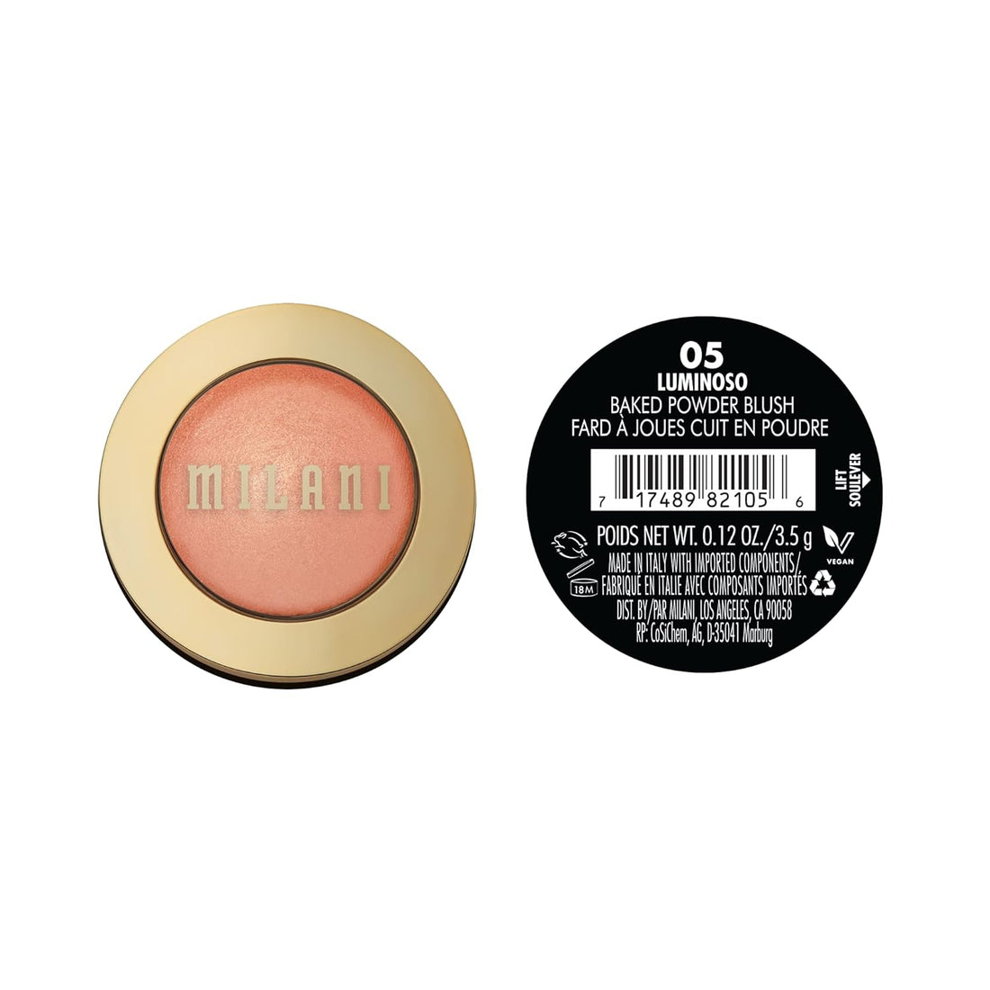 Milani Baked Blush, Powder Blush for Cheeks, Cruelty Free Makeup - Shape, Contour & Highlight Face for a Shimmery or Matte Finish -Luminoso