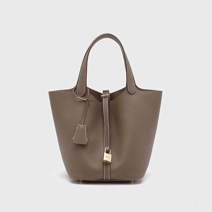Picotin bagLadies' leather bag, leather handbag, natural textured cowhide material, leather backpack, casual multifunctional handbag with lock design, fashionable matching handbag for daily use, bucket bag,