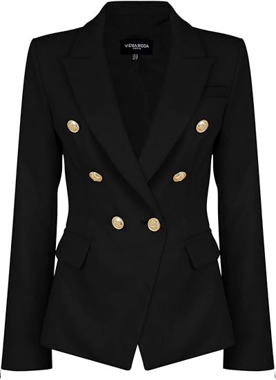 Womens Double Breasted Military Style Blazer Ladies Coat Jacket