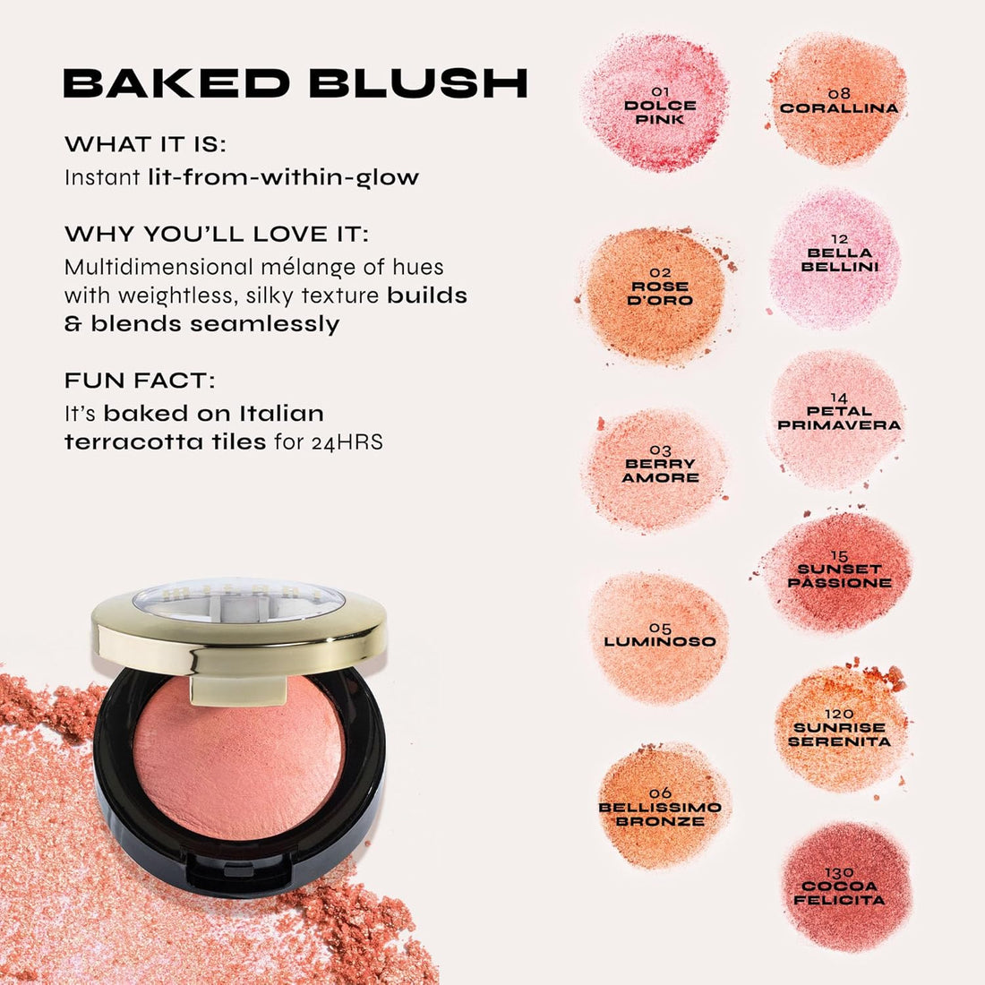 Milani Baked Blush, Powder Blush for Cheeks, Cruelty Free Makeup - Shape, Contour & Highlight Face for a Shimmery or Matte Finish -Luminoso