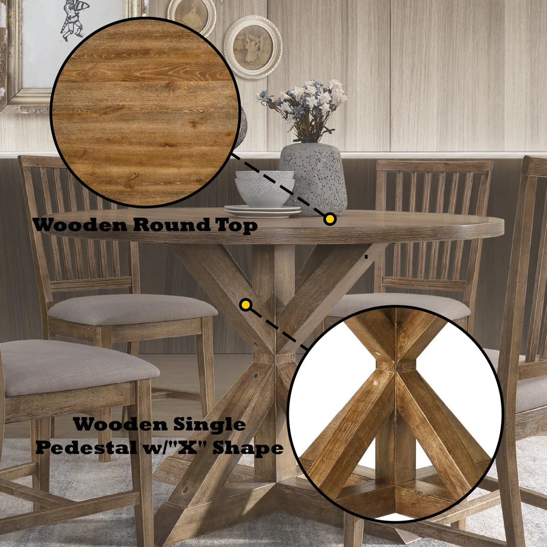 Henninger Round Dining Table in Weathered Oak