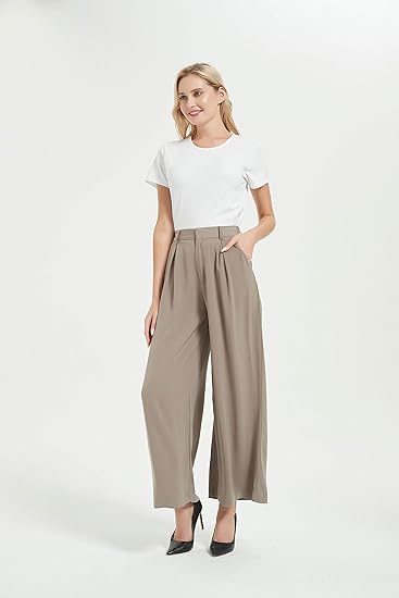 Tronjori Women High Waist Casual Wide Leg Long Palazzo Pants Trousers Regular Size