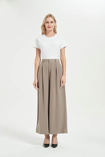 Tronjori Women High Waist Casual Wide Leg Long Palazzo Pants Trousers Regular Size