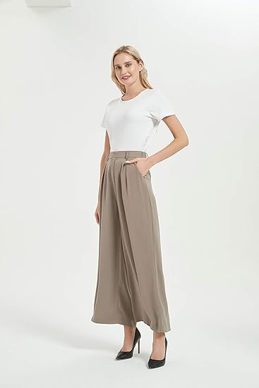 Tronjori Women High Waist Casual Wide Leg Long Palazzo Pants Trousers Regular Size