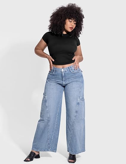 PUMIEY Women's Crew Neck Short Sleeve Tops Double Lined Slim Fit T Shirts Basic Tee Smoke Cloud Pro Collection