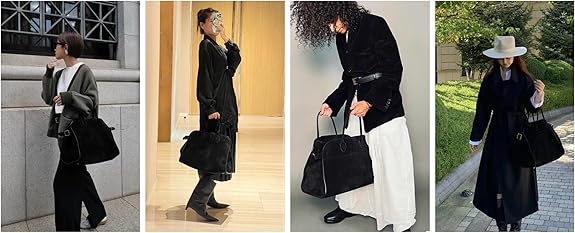 Luxury Suede Tote Bag for Women - Large Designer Inspired Handbag - Fashion Top Handle Work Bag - Brown/Black Hobo Purse