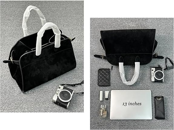 Luxury Suede Tote Bag for Women - Large Designer Inspired Handbag - Fashion Top Handle Work Bag - Brown/Black Hobo Purse