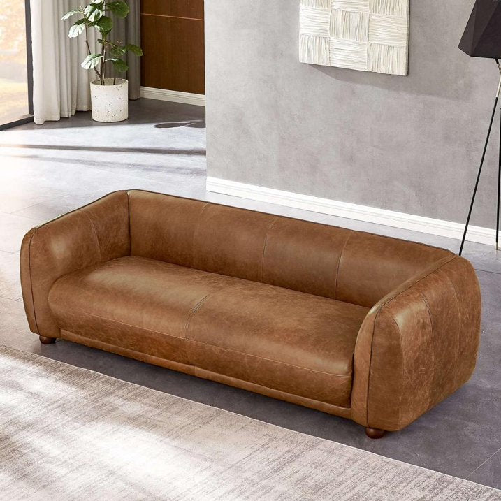 Ashcroft Maylo Mid Century Leather Standard Couch, Brown