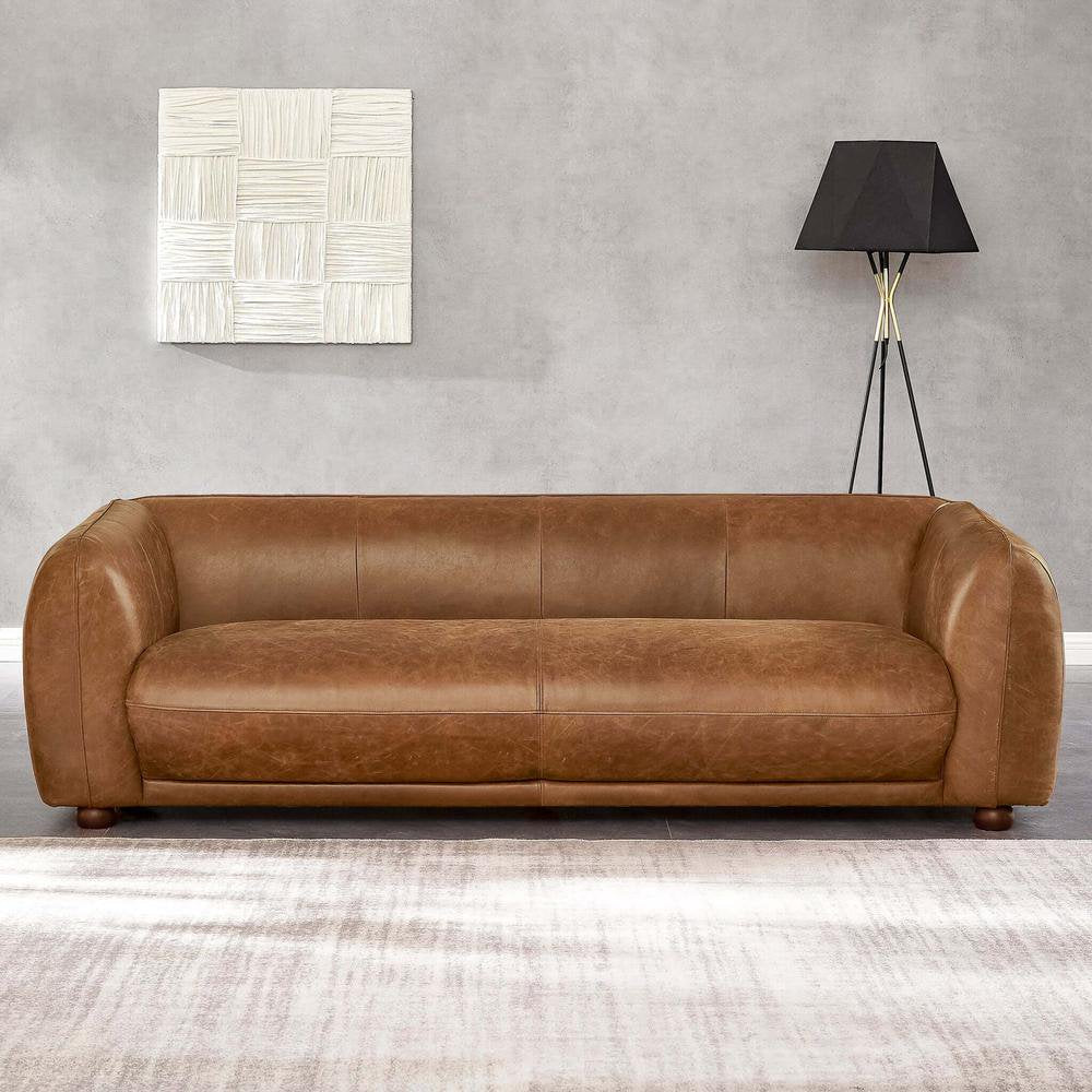 Ashcroft Maylo Mid Century Leather Standard Couch, Brown