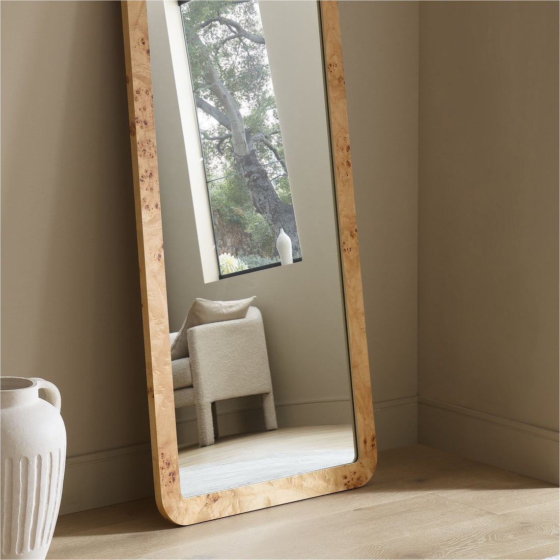 Burled Wood Floor Mirror