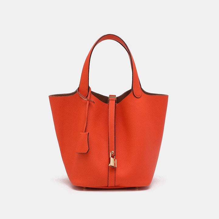 Picotin bagLadies' leather bag, leather handbag, natural textured cowhide material, leather backpack, casual multifunctional handbag with lock design, fashionable matching handbag for daily use, bucket bag,